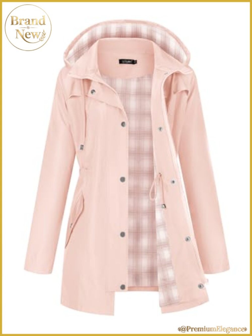 Women's Waterproof Raincoat Hooded Lightweight Jacket with Plaid Lining